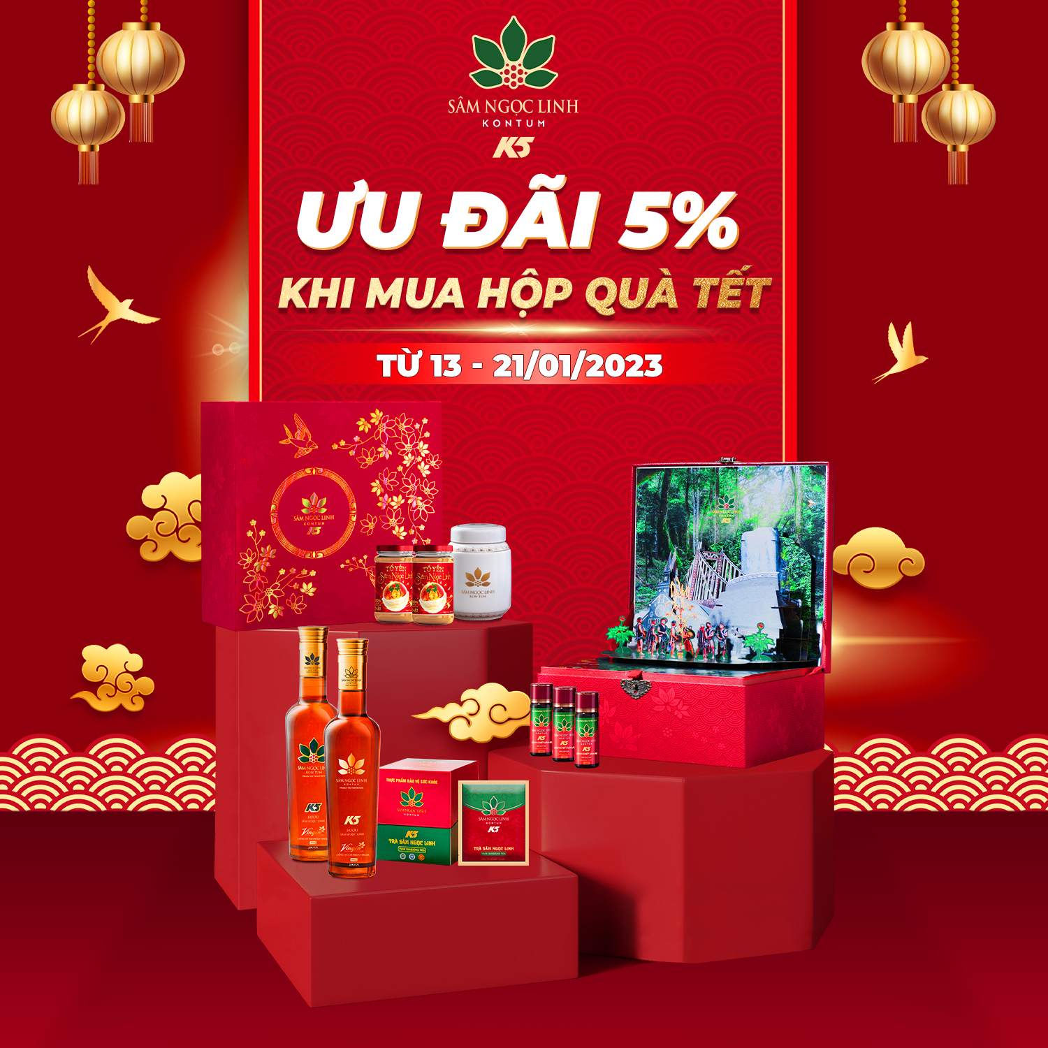 Chương trình ưu đãi của Sâm Ngọc Linh Kon Tum K5 khi mua hộp quà Tết.