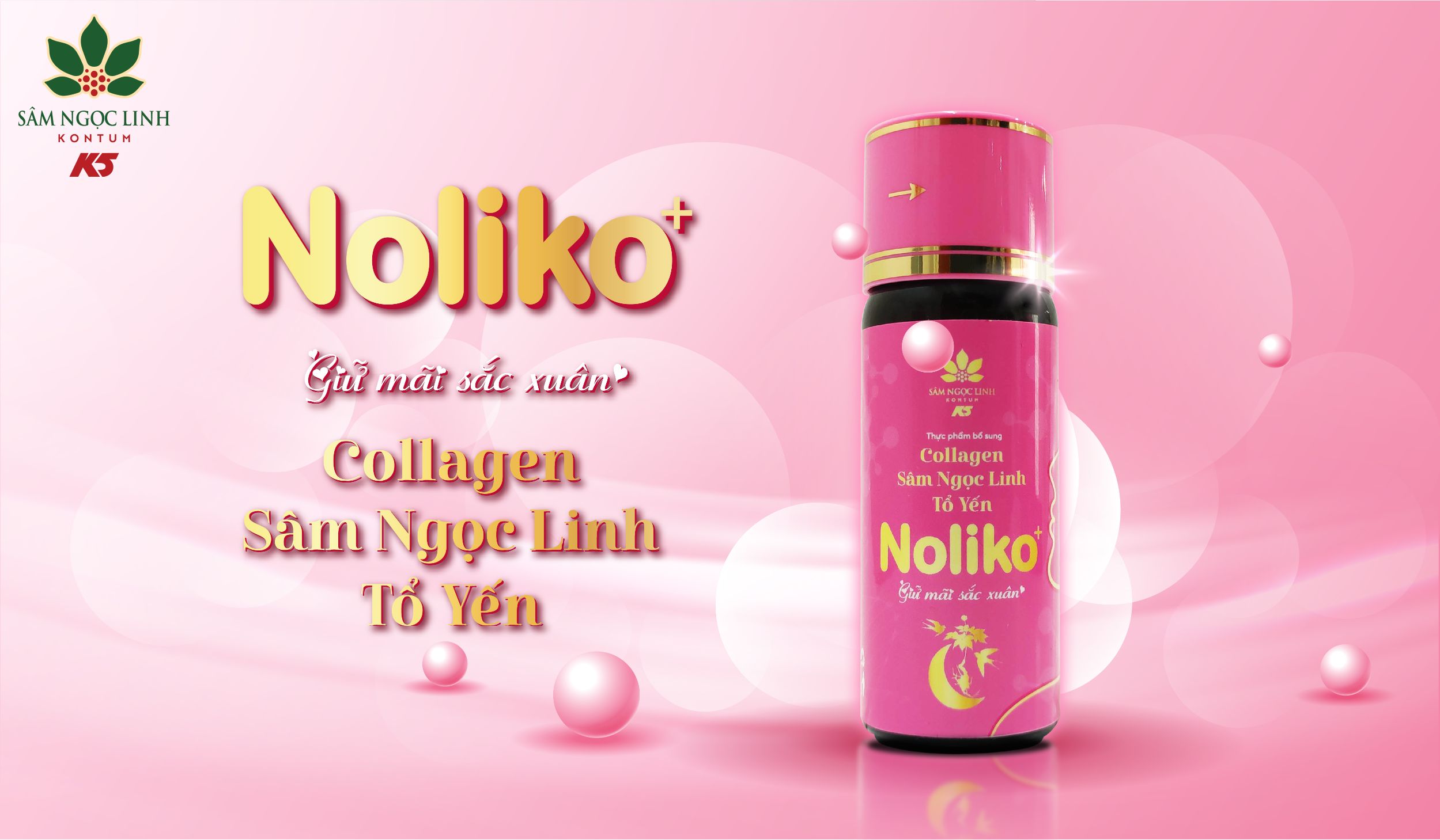 Collagen Noliko+ là sản phẩm mới, độc quyền của thương hiệu Sâm Ngọc Linh Kon Tum K5.