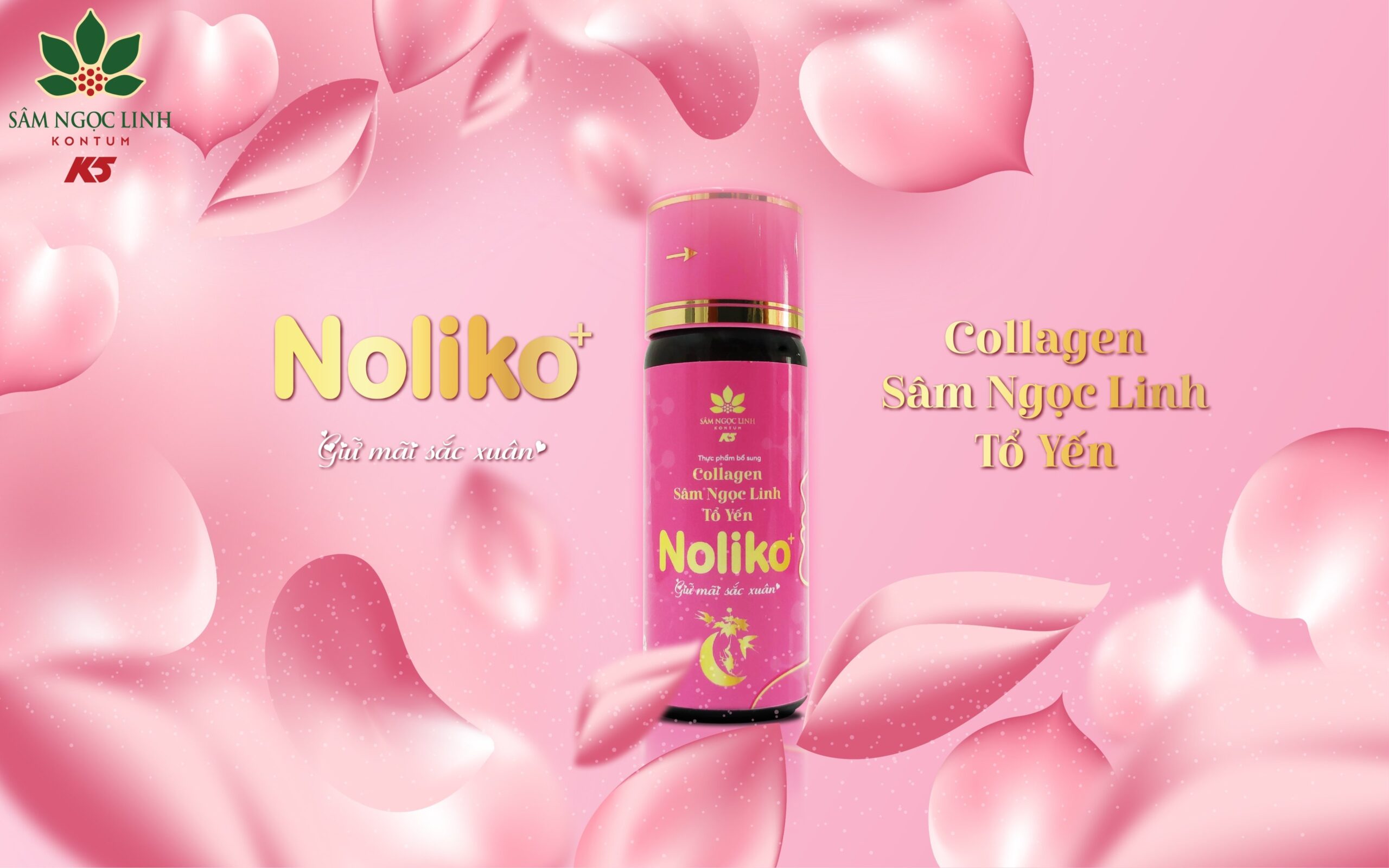 Collagen Sâm Ngọc Linh Tổ yến Noliko+ chứa các thành phần từ thảo dược thiên nhiên tốt cho sức khỏe người sử dụng.