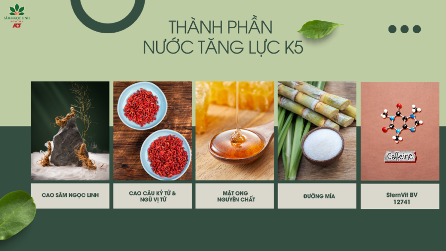 Các thành phần có trong nước tăng lực K5.