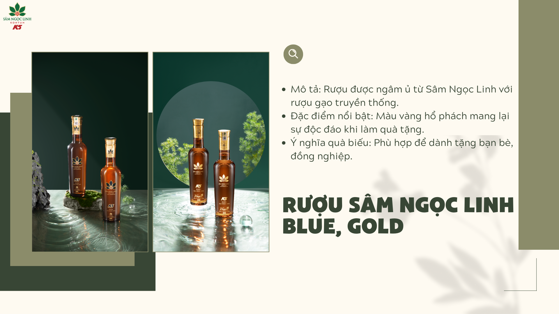 Sản phẩm rượu Sâm Ngọc Linh Blue, Gold.