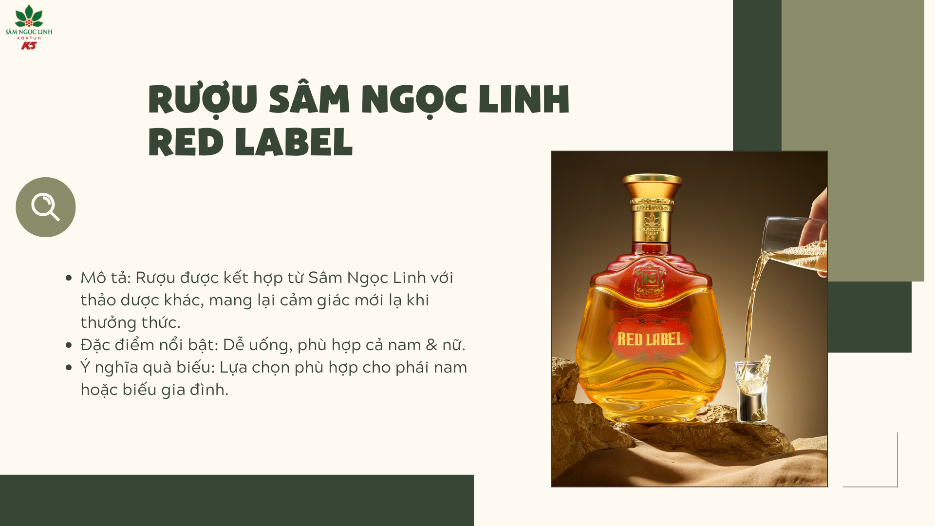 Sản phẩm rượu Sâm Ngọc Linh Red Label.