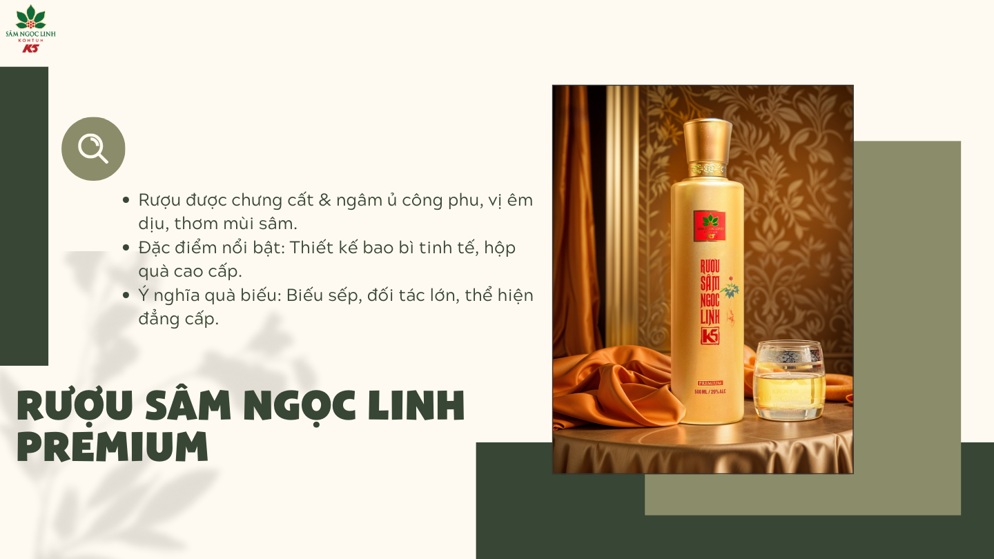 Sản phẩm rượu Sâm Ngọc Linh Premium cao cấp.