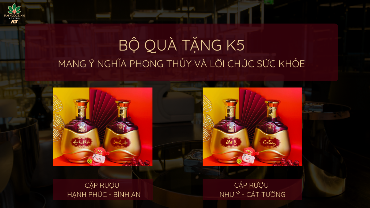 Bộ quà tặng K5 mang ý nghĩa phong thủy và lời chúc sức khỏe.