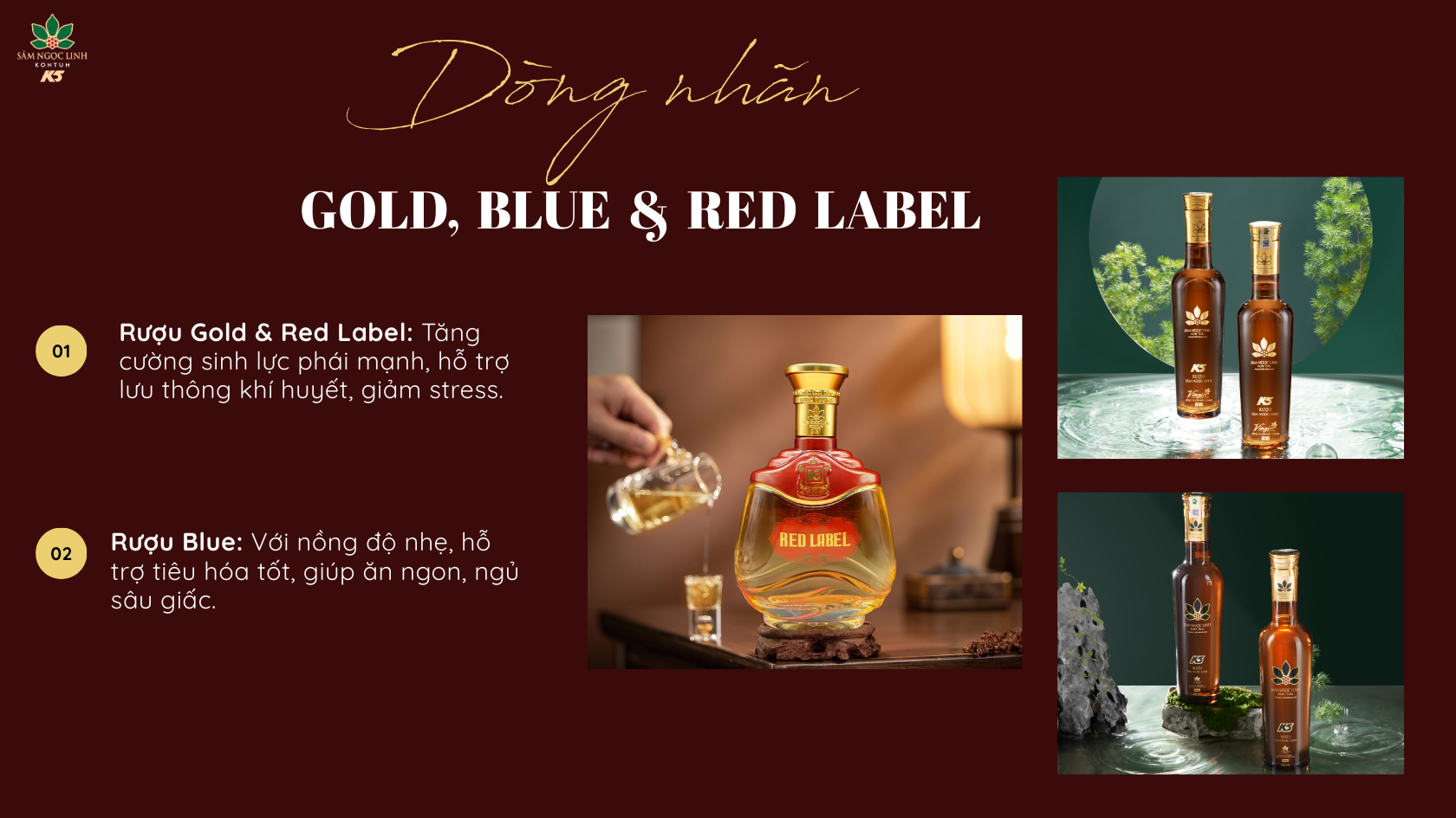 Công dụng của dòng rượu nhãn: Gold, Blue và Red Label.