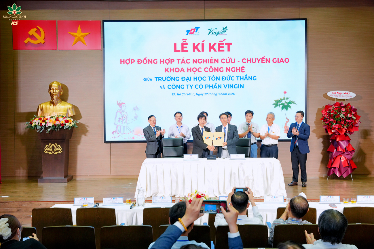 Lễ ký kết hợp đồng hợp tác nghiên cứu - chuyển giao khoa học công nghệ giữa Công ty Cổ phần Vingin và Trường Đại học Tôn Đức Thắng.