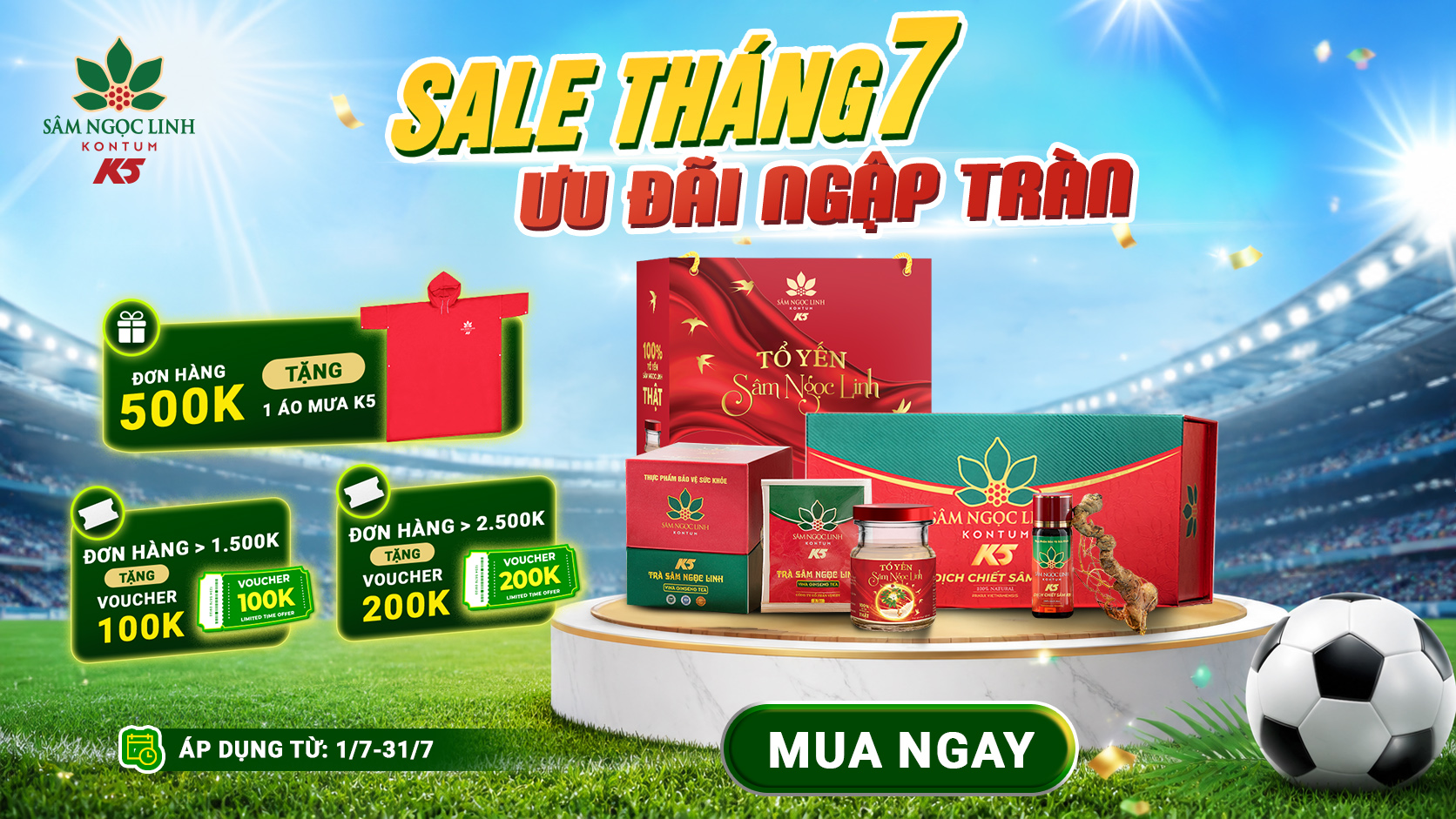 Các ưu đãi tháng 7 của Sâm Ngọc Linh K5.