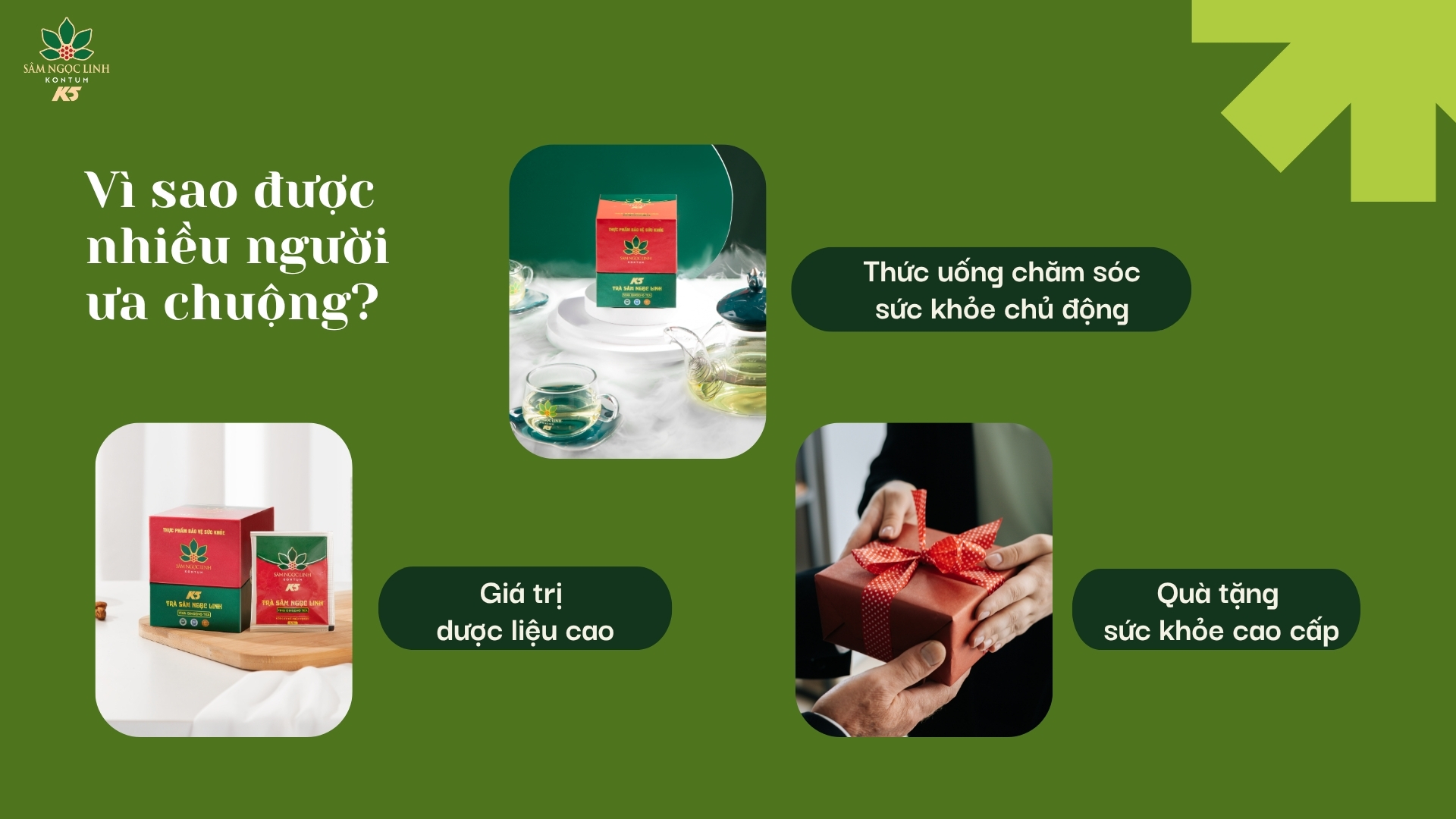Trà Sâm Ngọc Linh lại được nhiều người ưa chuộng nhờ vào những giá trị thiết thực cho người dùng.