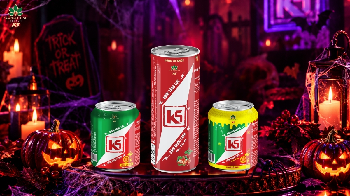 Bộ sưu tập nước uống Sâm Ngọc Linh K5 cho bữa tiệc Halloween theo phong cách ma mị.