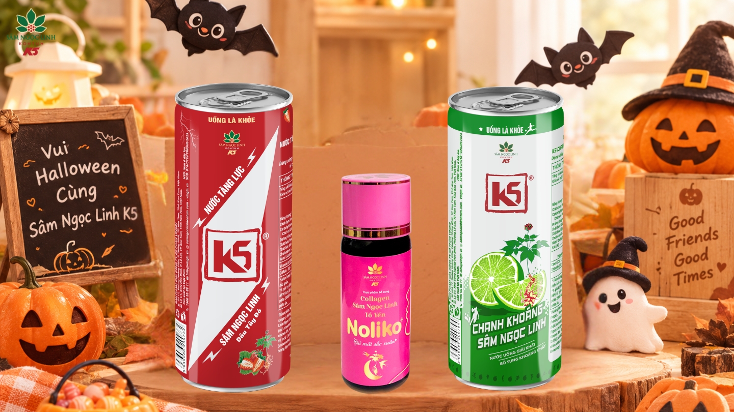 Bộ sưu tập nước uống Sâm Ngọc Linh K5 cho bữa tiệc Halloween theo phong cách nhẹ nhàng.